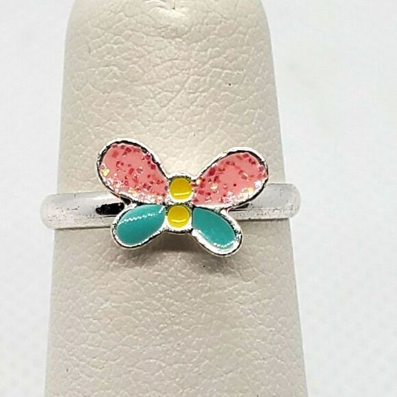 Pink, Blue, & Yellow Adjustable Butterfly Ring - Picture 1 of 6